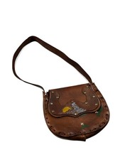 Vintage Tooled Leather Shoulder Saddle Bag P urse Mushrooms/Butterfly/Sunset/  