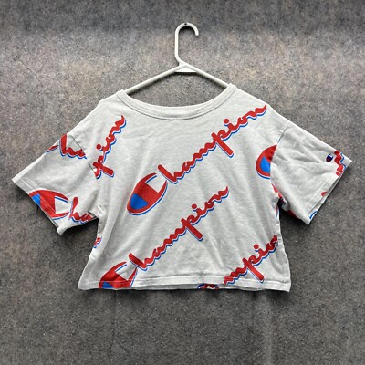 Champion Shirt Women Medium White Red Reverse Weave Crop Top Tee