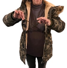 Garage Camo Faux Fur, Hooded Utility Jacket, Womens Size Xs, Green, Snap, Zip!
