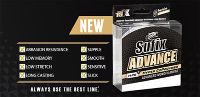 SUFIX ''ADVANCE'' MONOFILAMENT 330YDS SPOOL FISHING LINE-CHOOSE LBS TEST & COLOR