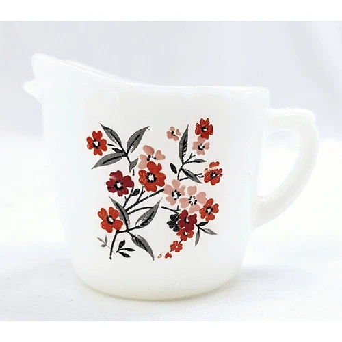 Vintage Fire King Anchor Hocking Creamer Primrose Floral Vtg Handle Milk Glass