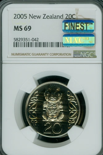 2005 NEW ZEALAND 20 CENTS NGC MS69 MAC FINEST GRADE SPOTLESS 3,000 MINTED