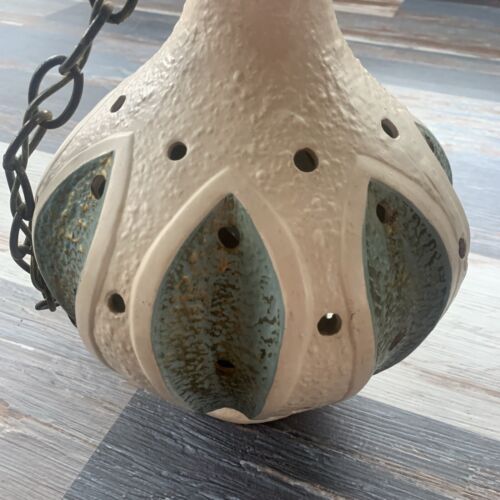Midcentury Atomic Ceramic Gourd Pendant Swag Lamp Accent Light On Chain - Picture 11 of 16