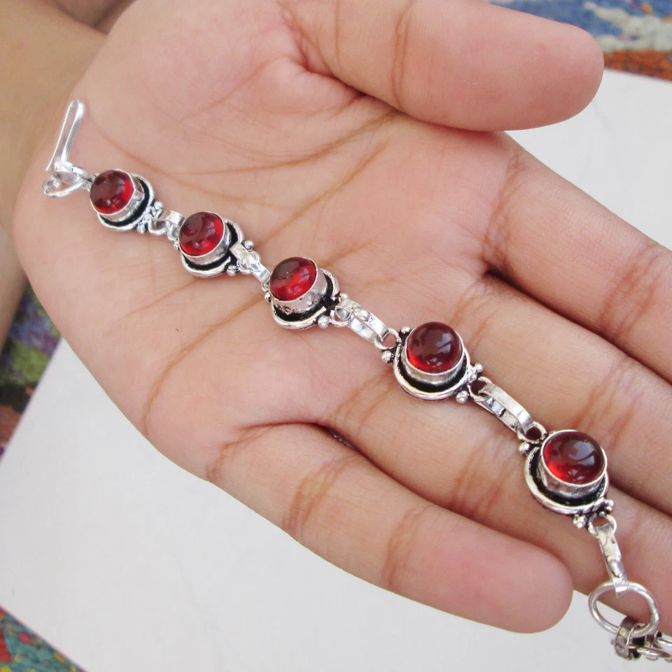 Red Ruby jewelry handmade silver plated adjustable bracelet jewelry Sz8" - Image 4 of 4
