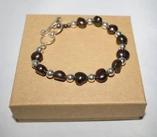 Silpada Sterling Silver Gray Peacock Pearl & Silver Bead Toggle Bracelet B1182