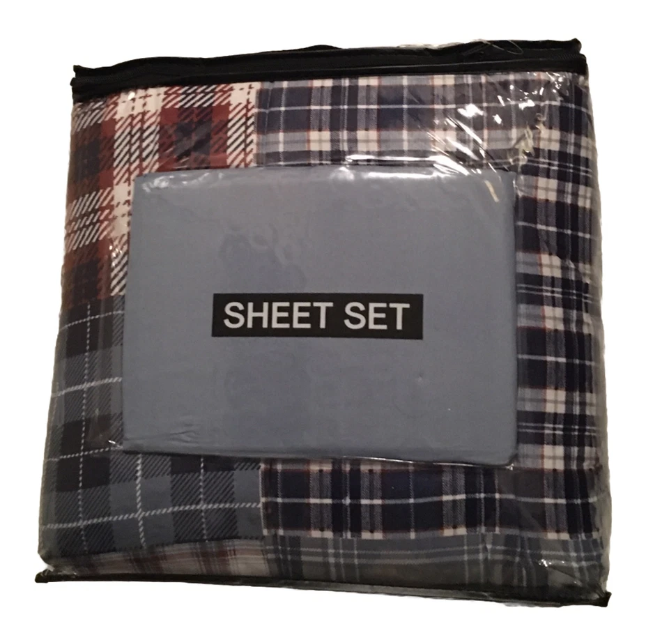 JUEGO DE EDREDÓN Y SÁBANAS 7 PIEZAS ROBLE MUSGOSO A CUADROS RETAZOS REINA NUEVO CON ETIQUETAS Foto 4 de 4