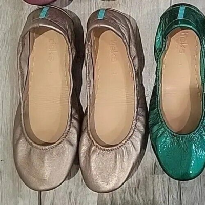 TIEKS LEATHER BALLET FLATS in METALLIC BRONZE, SIZE