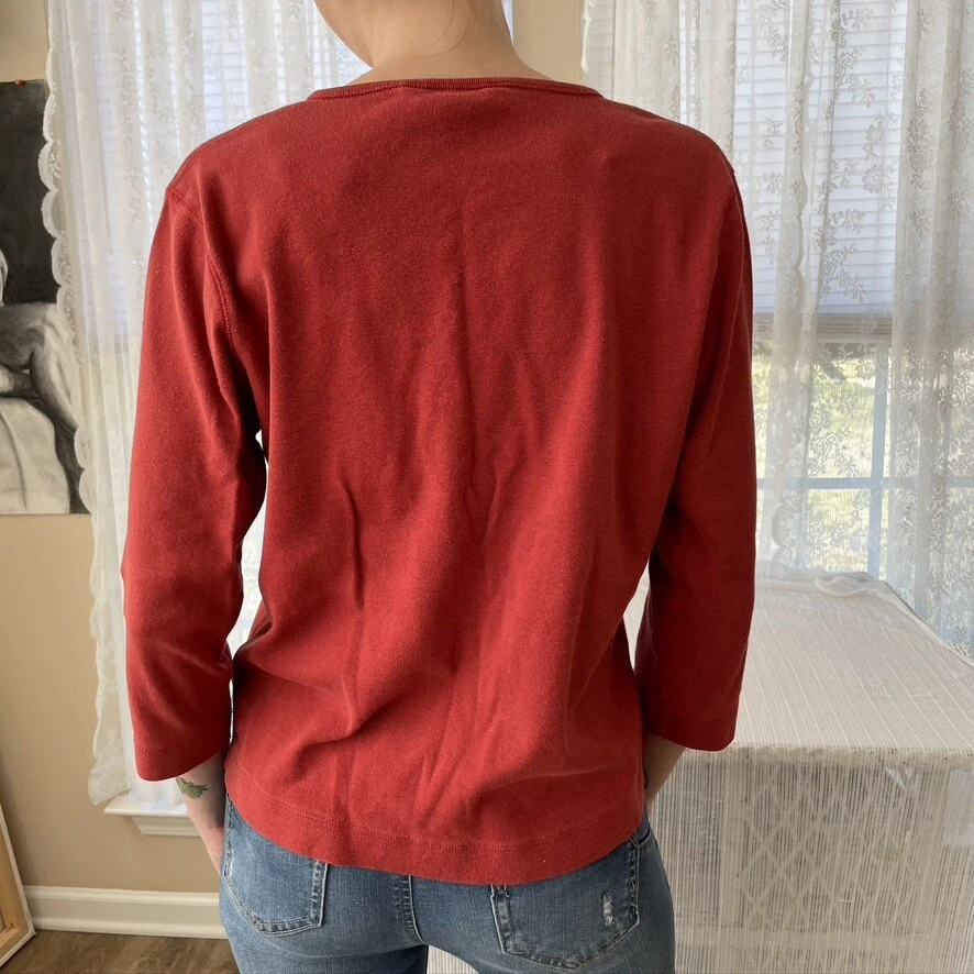 Pendleton Juniors Henley Top Red/Rust Color, Size L, 100% Cotton, 3/4 Sleeves  - Image 3 of 4