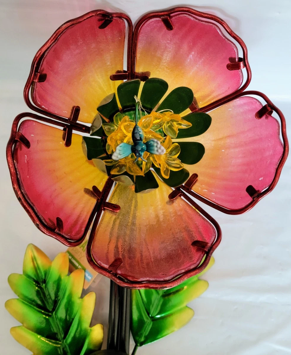 Walgreens Garden Party Solar Light Lawn Stake Pink Flower Metal Glass 2ft Decor