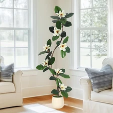 Rubber Tree 5FT Artificial Tree in White Planter Pot,Faux Plants Indoor Faux Flo