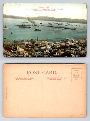 Harbour Town Commercial Mole American Russian Fleets Gibraltar Postcard Divided