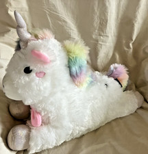 FAO Schwarz Glows Bright White Rainbow Unicorn Plush Animal Lights Up Sounds 15"
