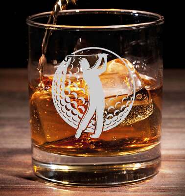 Golf / Ball / Spieler / Hobby - Sport - graviertes geätztes Whisky Tumbler Glas 33