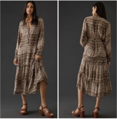 NWT Anthropologie Cloth & Stone Striped Dye Wrap Midi Dress XXS