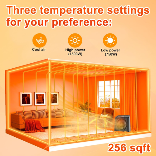 Space Heater for Indoor, Digital Display with Thermostat, 1-12H Timer, Fan Mode, - Picture 3 of 9
