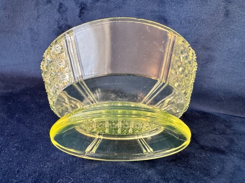 Uranium Glass Richards & Heartly 2 Panel Bowl Vaseline Canary Glows c1891 Daisy - Picture 5 of 16