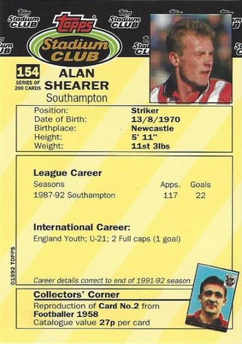 1992-93 Topps Stadium Club Premium Quality Cards English Footballers (141-160) - Picture 40 of 52