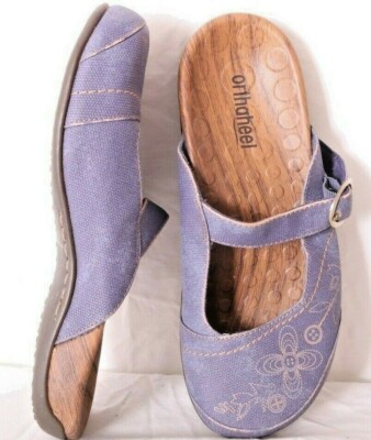 Orthaheel Melissa purple flower Canvas Mary Jane Mules sandals shoes Women's 5
