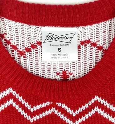 BUDWEISER BEER Mens Christmas Holiday Novelty Knit Crew Sweater