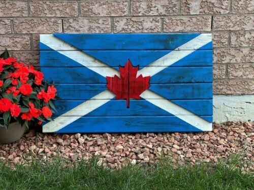 Antique Cottage Backyard decorative Blue White Canada Wood Flag Shower Handmade - Picture 3 of 8