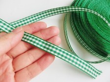 Green & White Woven Gingham Plaid 1cm Wide Polyester Ribbon in 10M, Trimmings