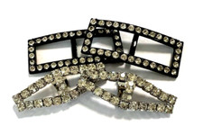 Vintage Lot of 2 Rhinestone Shoe Clips Black Enamel Rhinestone Shoe Buckles