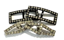 Vintage Lot of 2 Rhinestone Shoe Clips Black Enamel Rhinestone Shoe Buckles