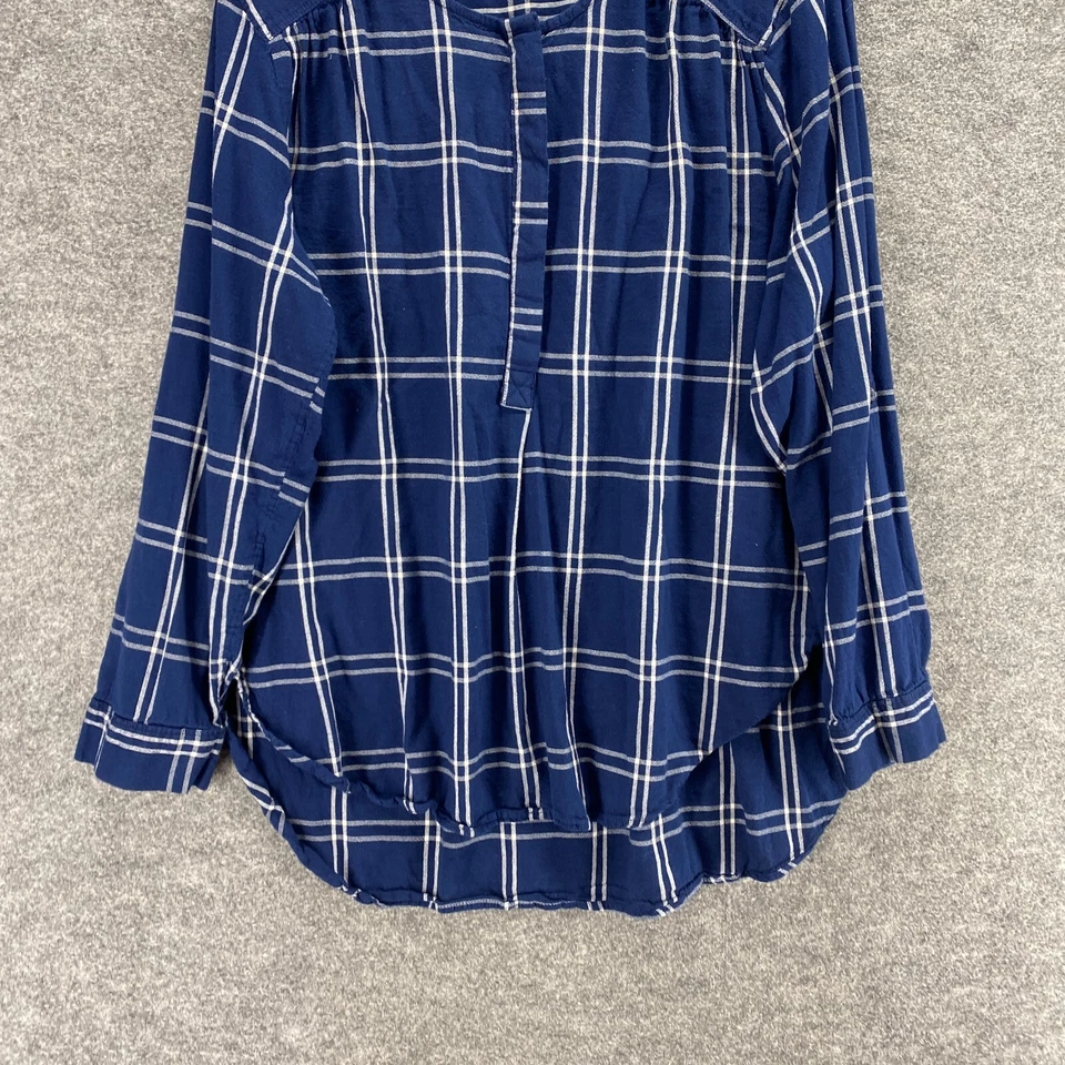 Nine West Blouse Women XXL Blue Plaid Long Sleeve Round Neck Cotton Breathable - Image 4 of 4