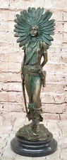 Art Deco Special Patina Hot Cast Indian Female Bronze Sculpture Marble Figure NR