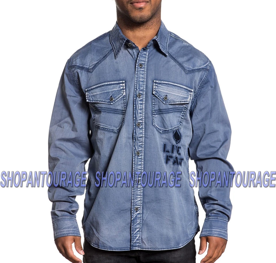 Nueva Camisa Affliction Heath 110WV664 Tejida Manga Larga con Botones Fpr Hombres Foto 2 de 4