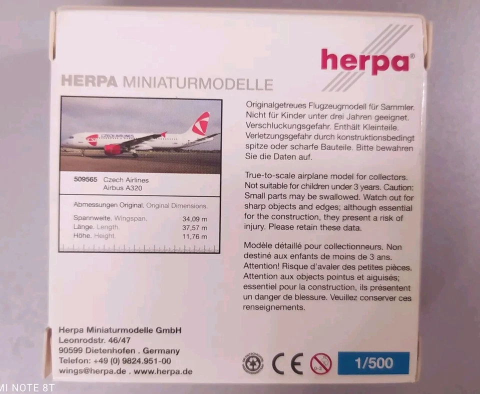 Herpa Wings 1:500 CZECH AIRLINES AIRBUS A 320  NG New - Immagine 2 di 4