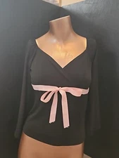 Junior's Tempted Hearts 3/4 Sleeve Top - Black/Pink Accent - M - Y2K Vintage