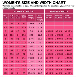 ladies shoe chart