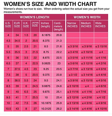 Womens Shoe Size Conversion Chart - US 