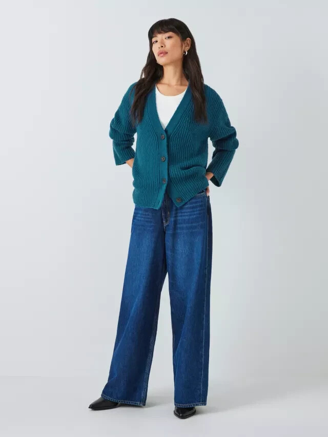 John Lewis AND/OR Cardigan Jeanie Alpaca Wool Blend Boxy Teal Green Sz