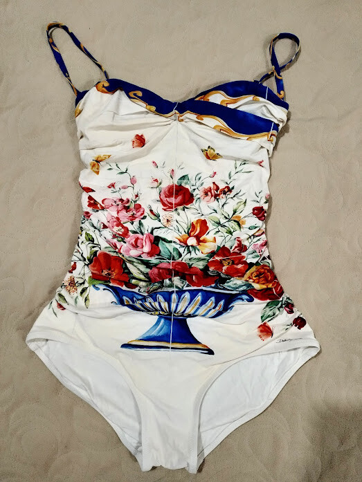 Dolce & Gabbana Floral Majolica Vases Print Designer Swimsuit IT2