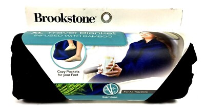 Brookstone XL Travel Blanket 42''x72'' Bamboo Infused Choose Black Gray Blue New