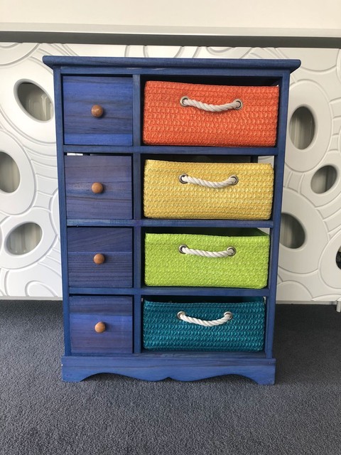Blue Storage Unit Chest Of Drawers Canvas Baskets Boys Bedroom Furniture Cabinet