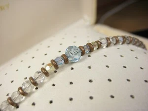 Vintage Sterling Silver Copper Blue Clear Crystal Bead Bracelet 9"