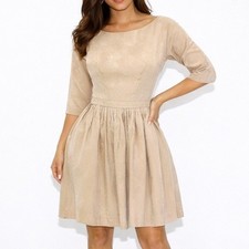 Vintage 50s Champagne Floral Damask Dress Fit Flare Beige Bow Detail Womens XS 2