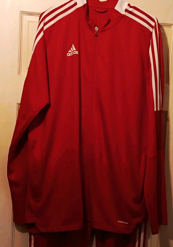 adidas Men's 2-Piece Tracksuit Full Zip 3-Stripes Pockets Red/White XL