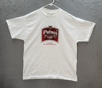 Vintage Fruit Of The Loom Shirt Adult XL White Potosi Light Beer Wisconsin Mens