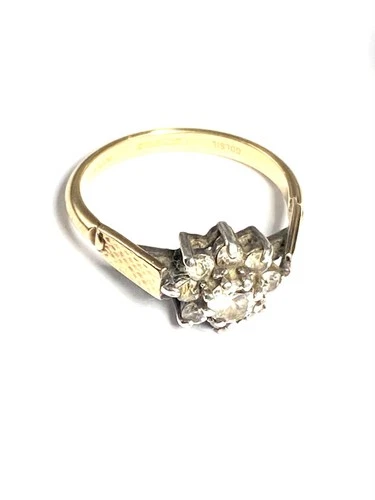 Vintage 9ct Gold and Silver 925 Stone set Cluster ring size Q E273