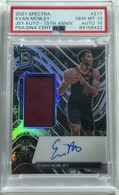 2021 Evan Mobley RC Auto 10 RPA #/75 PSA 10 Spectra Jsy Auto 75th Anniv 10/10