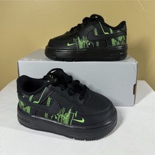 Nike Force 1 Low LV8 4 Baby Sneaker Black/Green Leather Lace Up Size 5C