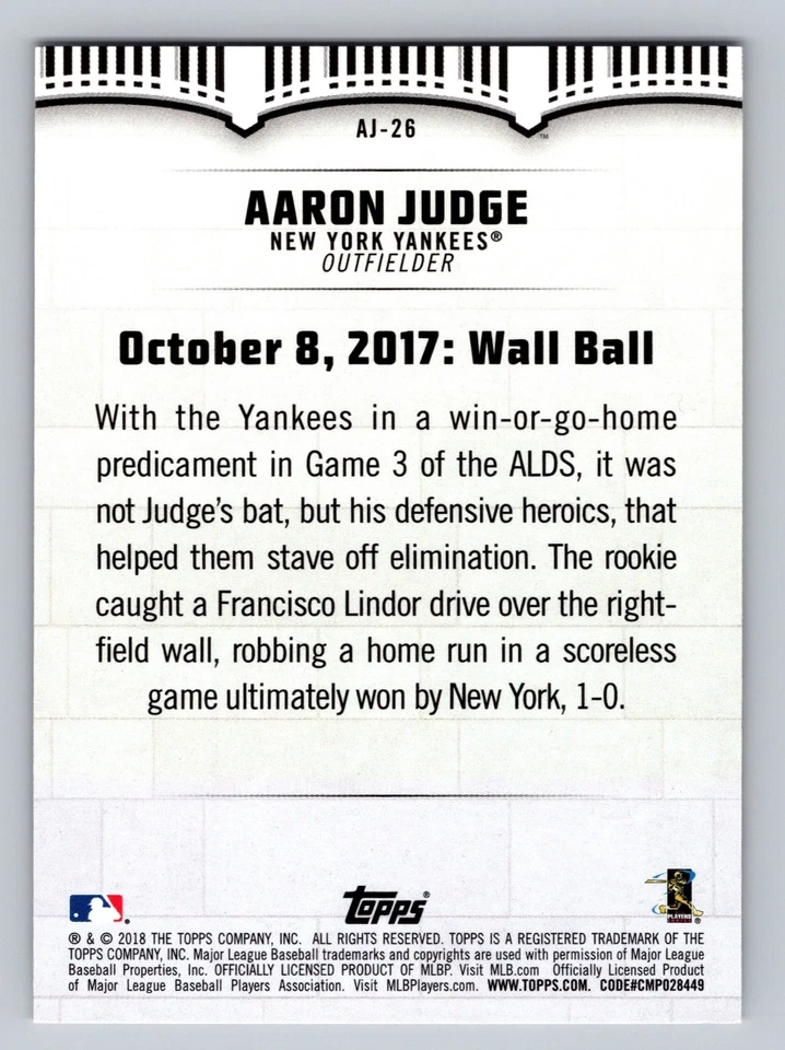 2018 Topps Aaron Judge Highlights #AJ-26 Yankees - Image 2 of 2