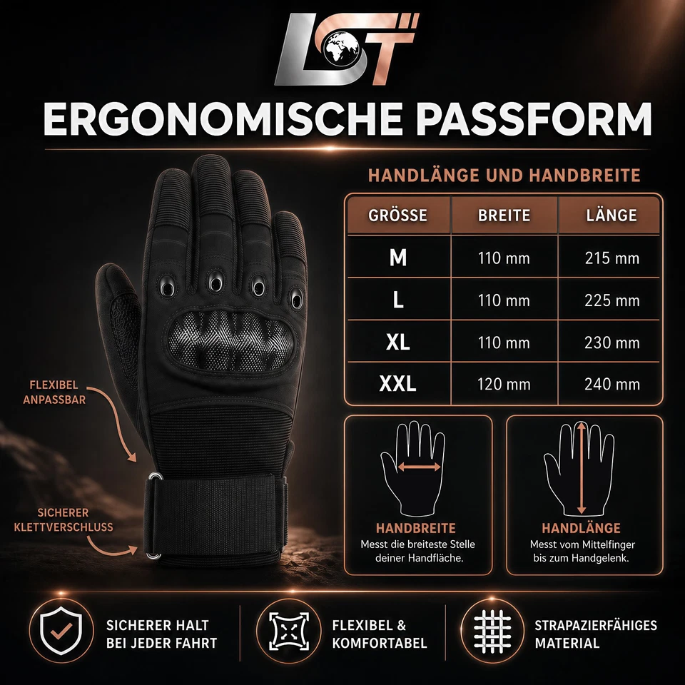Motorradhandschuhe Sommer Belüftet Kohlefaser Knöchelschutz Touchscreen Funktion - Bild 3 von 4