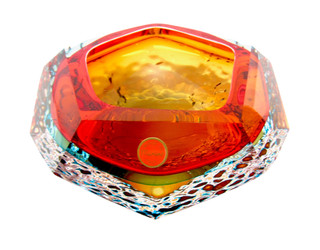 RARE! X BIG 20th Century Murano Sommerso Art Glass UFO Textured Block Bowl