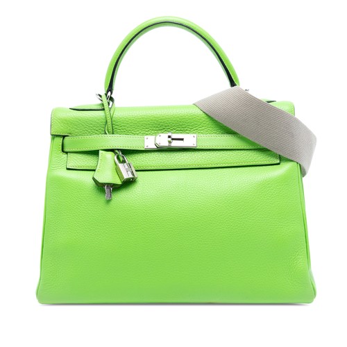 Hermès Clemence Kelly II Retourne 32 Pre-Loved Satchel Lime