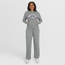 Women's WEAR by Erin Andrews Gray Atlanta Braves Waffle-Knit Long-Sleeve Hoodie